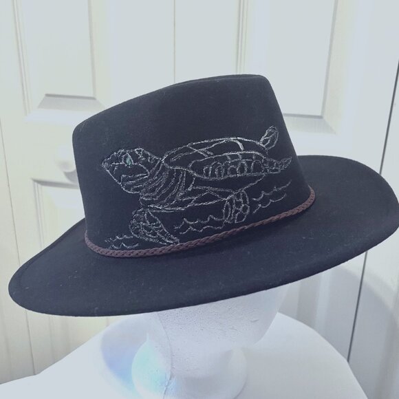 Custom Burnt Black Hat/Sea Turtle/Turquoise Eyes-Women\'s-(Brim & Embers)-New main image 10